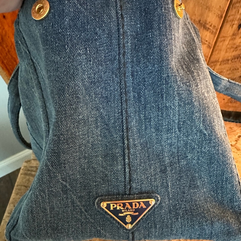 Prada Canapa Denim Tote Bag in Dark Blue with Logo - Picture 9 of 14